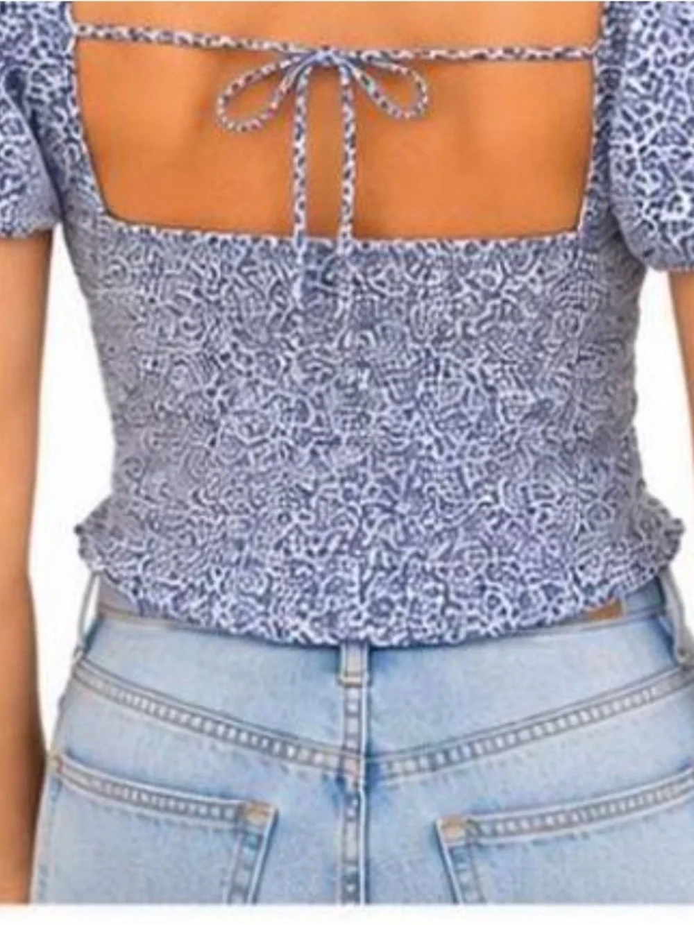 Abercrombie & Fitch Blue Micro-Flower Puff Sleeve Top